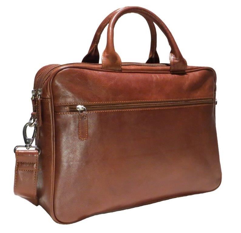 Aktenmappe / Laptop-Tasche aus Vollrindleder cognac