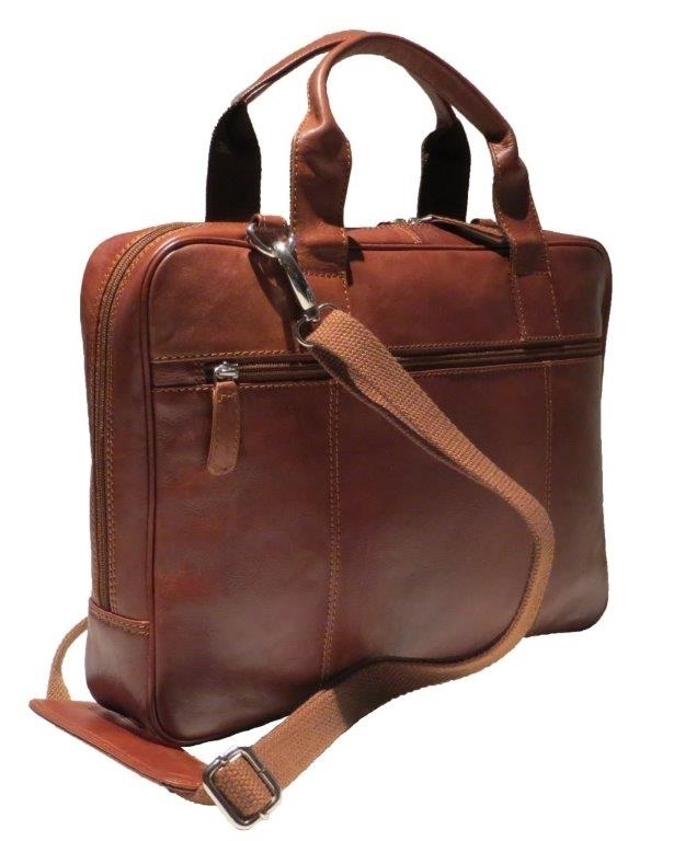 Image of Laptop-Tasche aus Vollrindleder 41 cm cognac