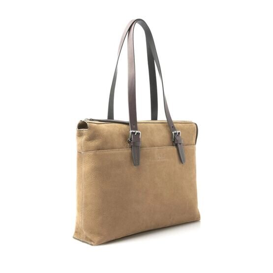 Nubuck Schultertasche 15.6&quot; in Taupe