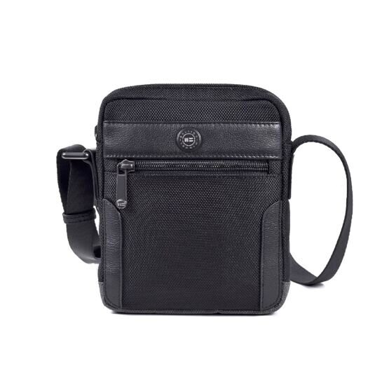 Crossbody Tasche aus Textil und Leder 18 cm in Schwarz