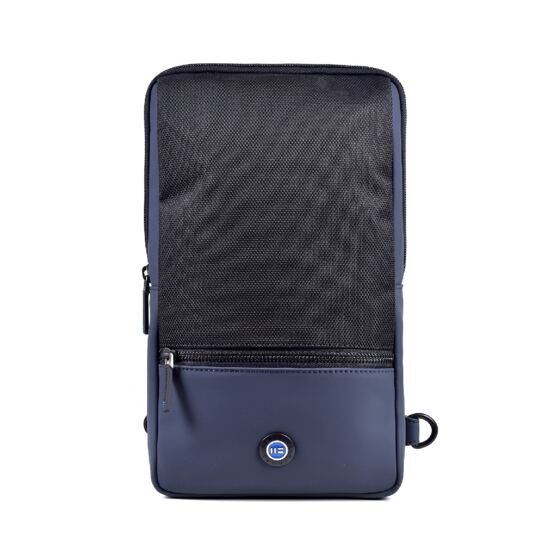 Crossbody Tasche aus Textil 30 cm in Schwarz/Blau