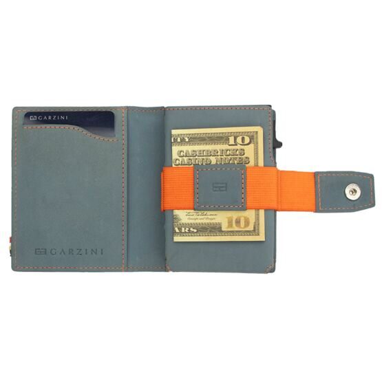 Metall Portemonnaie in Blau-Orange aus Vintage Leder