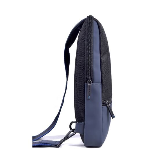 Crossbody Tasche aus Textil 30 cm in Schwarz/Blau