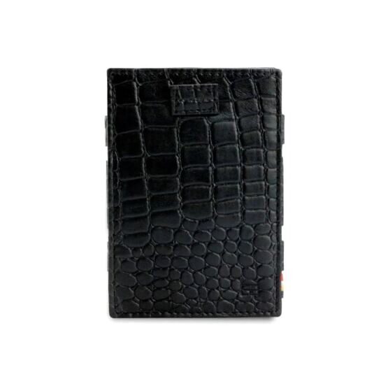 Cavare - Magic Portemonnaie mit Münzfach in Croc Black aus genarbtem Leder