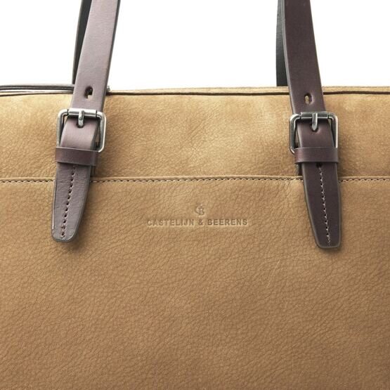 Nubuck Schultertasche 15.6&quot; in Taupe